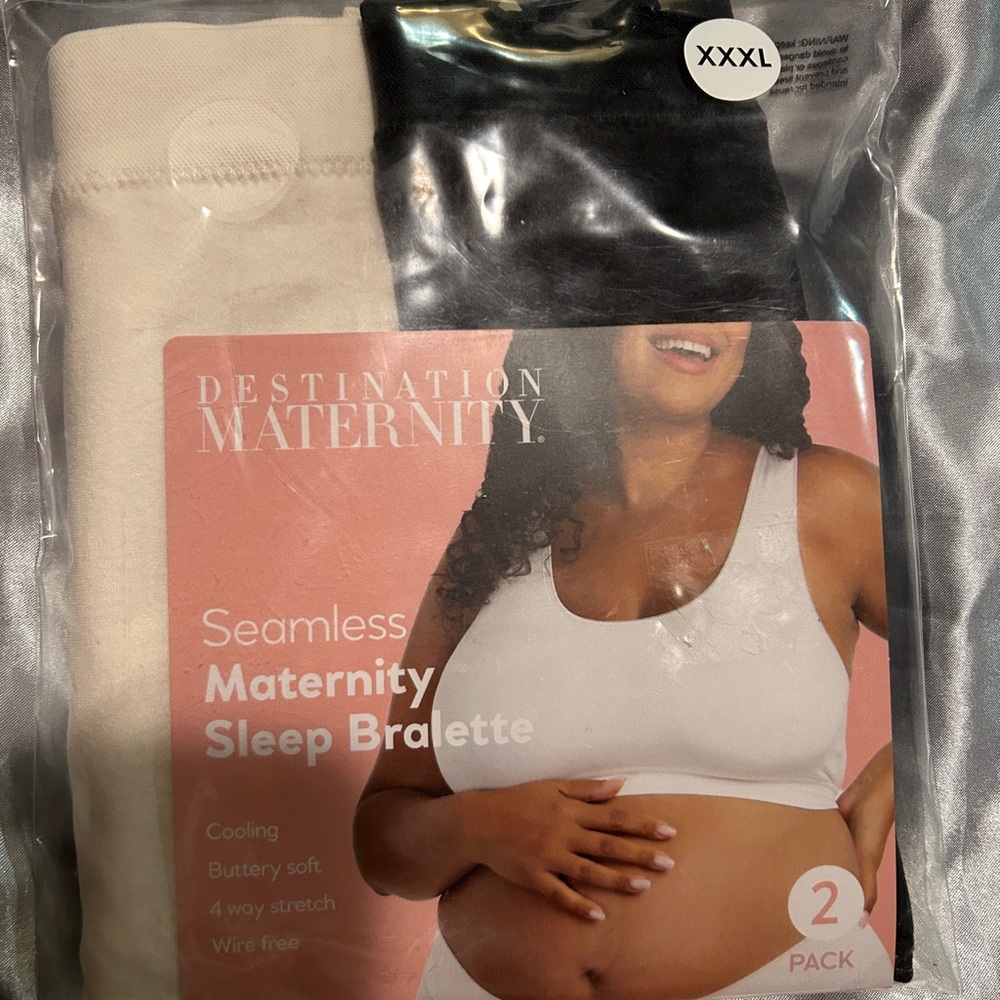 Destination Maternity Seamless Sleep Bralette 2 Pack Black/Ivory size XXXL NEW